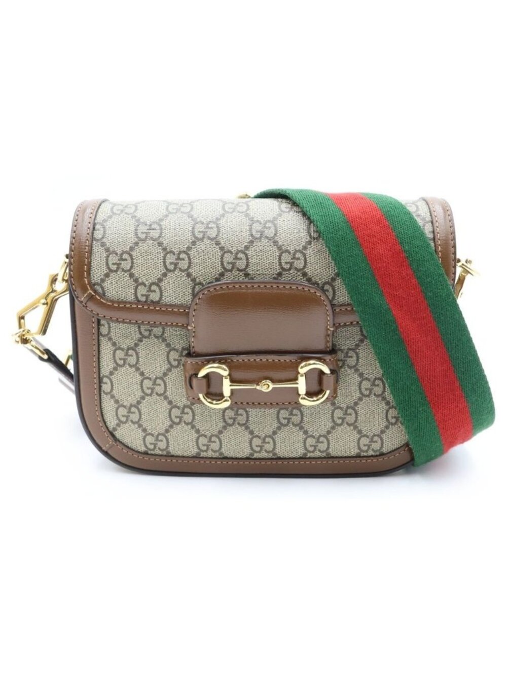 Gucci GG Supreme Horsebit Leather Shoulder Bag Brown